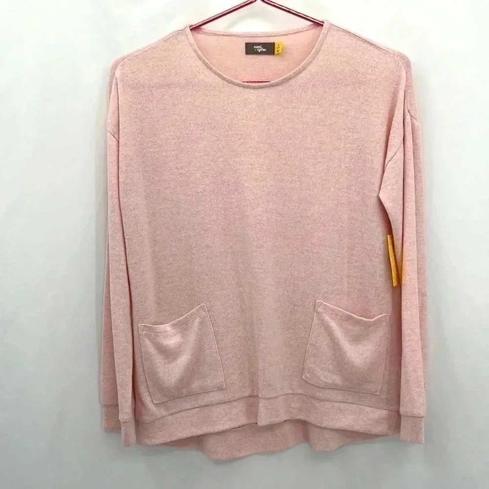 Rumi +‎ Ryder Top Womens L 12-14 Pink Long Sleeve Pocket Knit Pullover Sweater